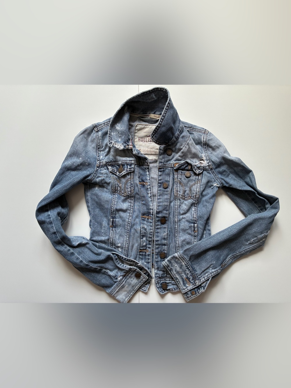 Hollister Light Blue Distressed Denim Jacket - Size Small